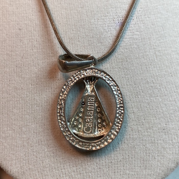 Sterling Silver Our Lady Aparecida w/Marcasite Stone Necklace by Caetanna Brazil - Picture 2 of 5